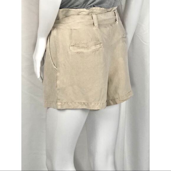 YF&B Tan Linen Front Pleat Button Waist Tie Shorts Size Small NWT - Picture 4 of 8